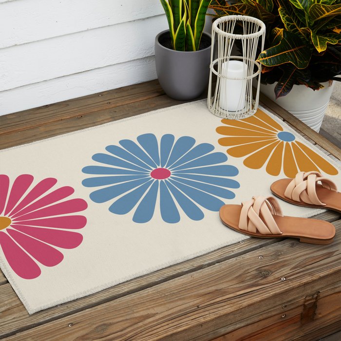 Retro Summer Daisies V Outdoor Rug Gallery Image 2