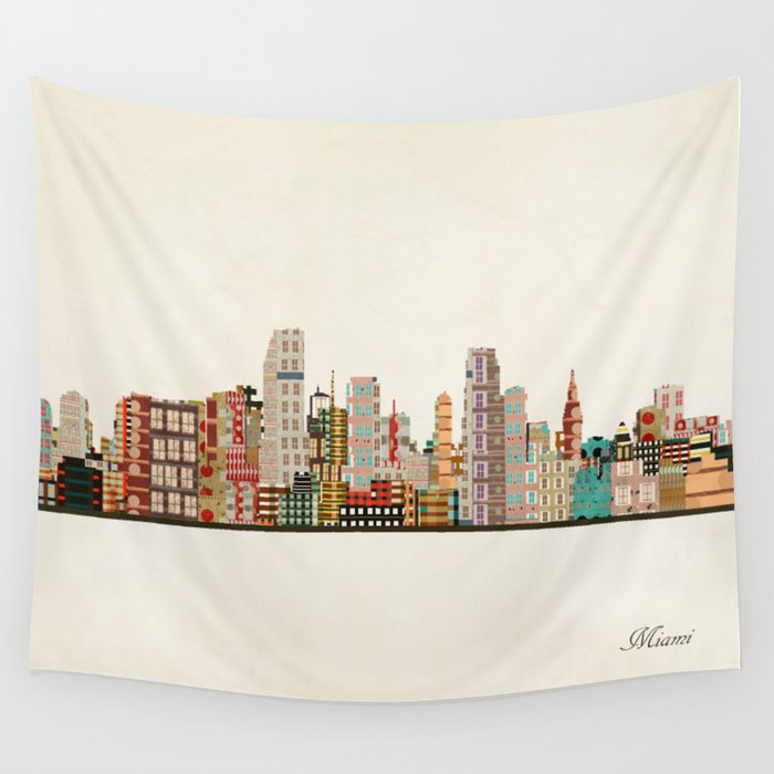 miami florida skyline Wall Tapestry Gallery Image 4