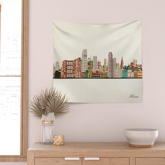 miami florida skyline Wall Tapestry Gallery Image 2