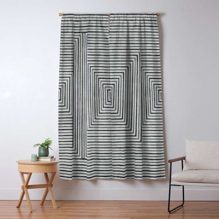 Black Gray Lines Abstract Geometric Minimalism Artwork Window Curtain