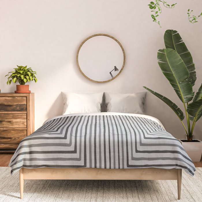 Black Gray Lines Abstract Geometric Minimalism Artwork Comforter Gallery Image 3
