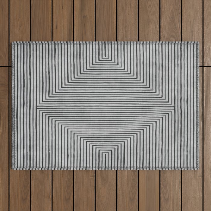 Black Gray Lines Abstract Geometric Minimalism Artwork Outdoor Rug Gallery Image 1