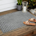 Black Gray Lines Abstract Geometric Minimalism Artwork Outdoor Rug Gallery Image 2