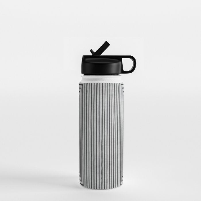 Black Gray Lines Abstract Geometric Minimalism Artwork Water Bottle Gallery Image 1