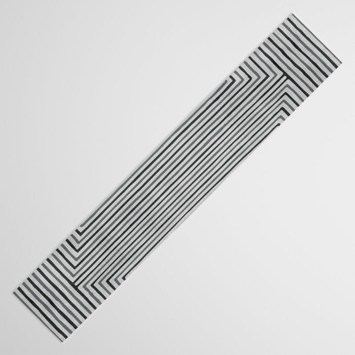 Black Gray Lines Abstract Geometric Minimalism Artwork Table Runner Gallery Image 3