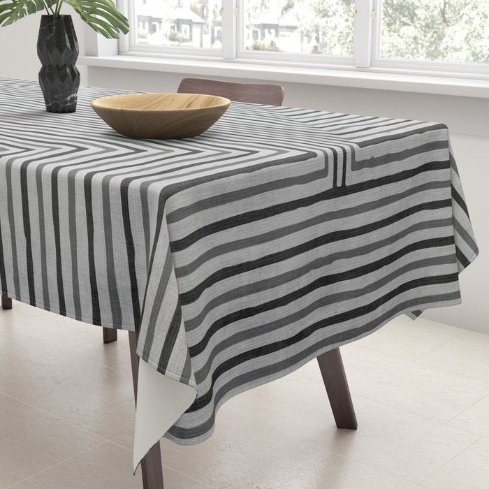 Black Gray Lines Abstract Geometric Minimalism Artwork Tablecloth Gallery Image 3