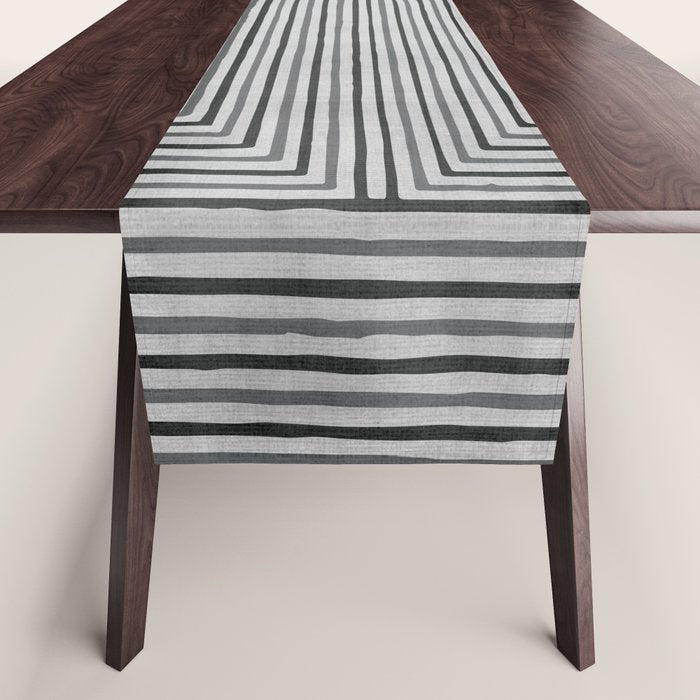 Black Gray Lines Abstract Geometric Minimalism Artwork Table Runner Gallery Image 1