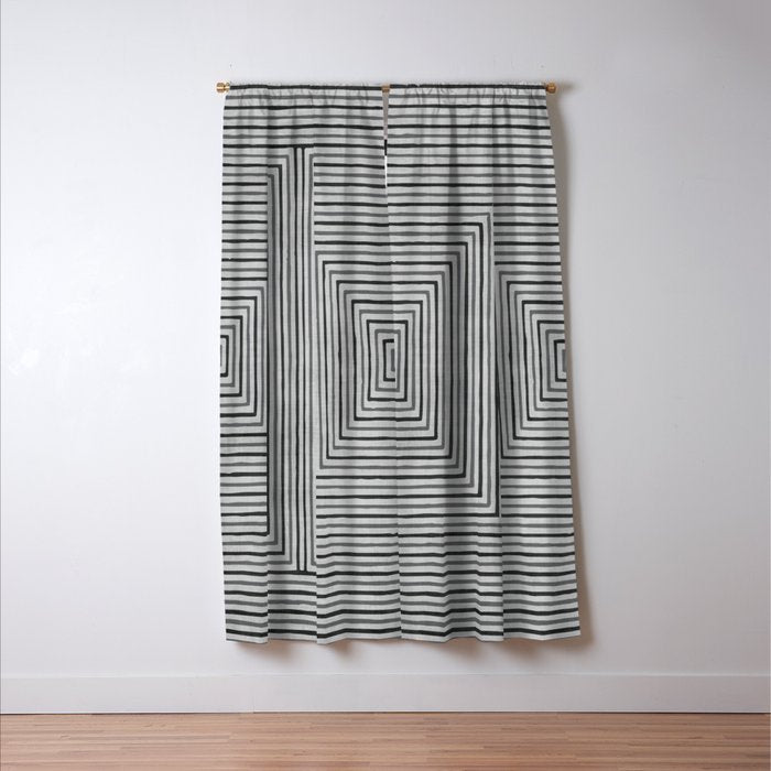 Black Gray Lines Abstract Geometric Minimalism Artwork Window Curtain Gallery Image 3
