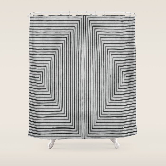 Black Gray Lines Abstract Geometric Minimalism Artwork Shower Curtain Gallery Image 1