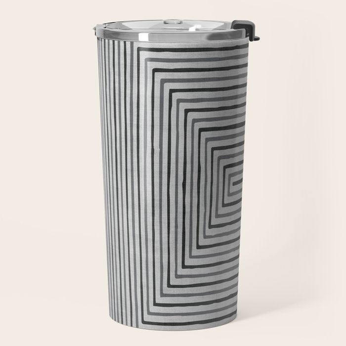 Black Gray Lines Abstract Geometric Minimalism Artwork Travel Mug Gallery Image 2