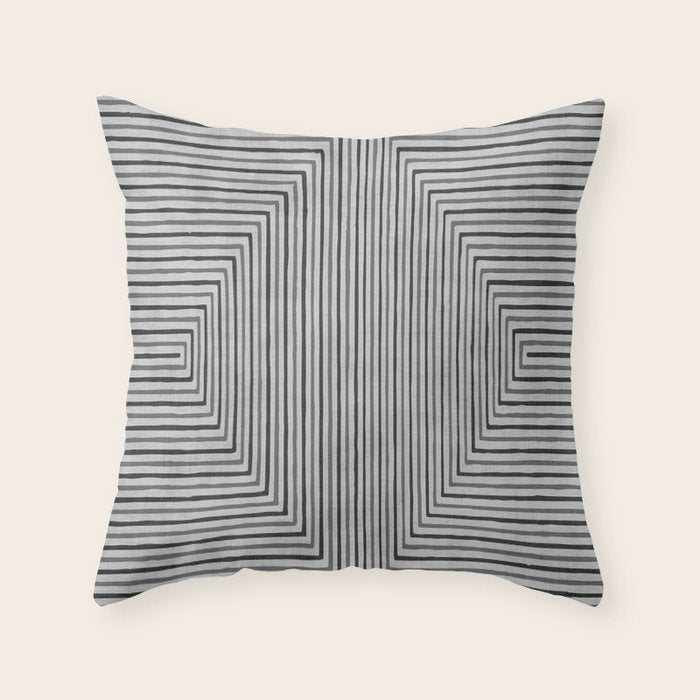 Black Gray Lines Abstract Geometric Minimalism Artwork Throw Pillow Gallery Image 2