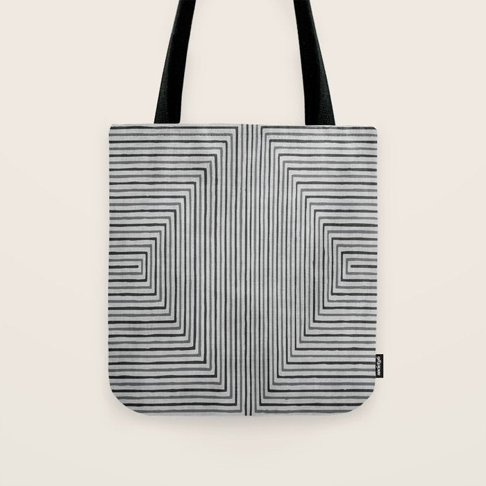 Black Gray Lines Abstract Geometric Minimalism Artwork Tote Bag Gallery Image 1