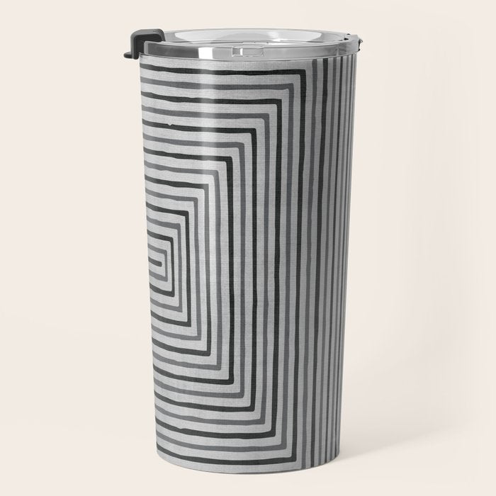 Black Gray Lines Abstract Geometric Minimalism Artwork Travel Mug Gallery Image 3