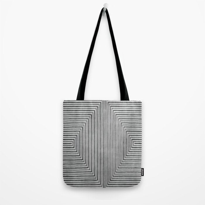 Black Gray Lines Abstract Geometric Minimalism Artwork Tote Bag Gallery Image 2