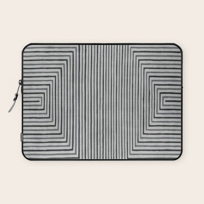 Black Gray Lines Abstract Geometric Minimalism Artwork Laptop Sleeve Gallery Image 1