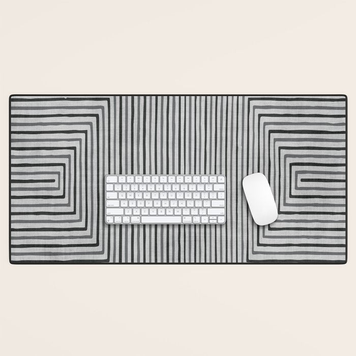 Black Gray Lines Abstract Geometric Minimalism Artwork Desk Mat Gallery Image 1