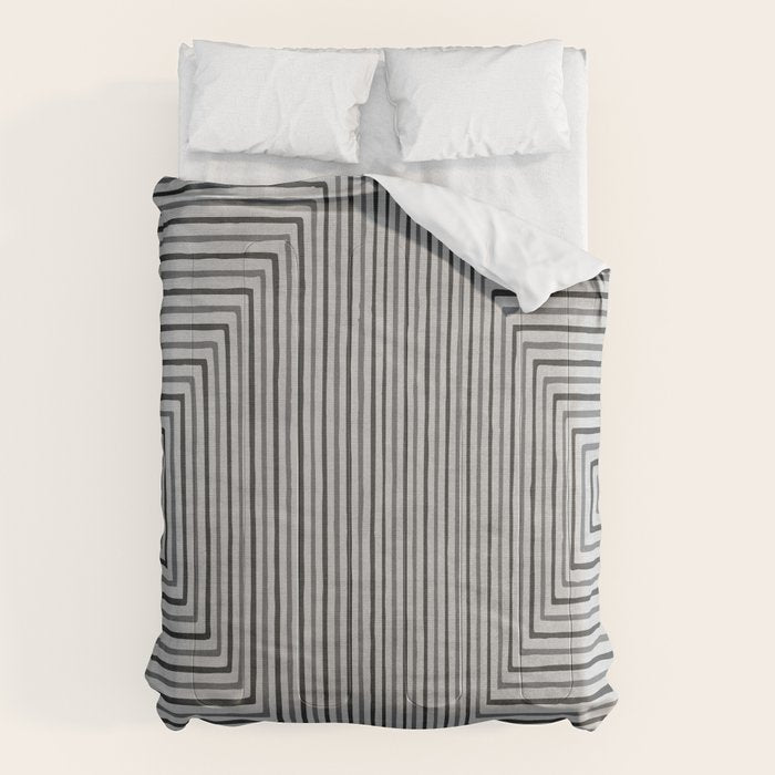 Black Gray Lines Abstract Geometric Minimalism Artwork Comforter Gallery Image 1