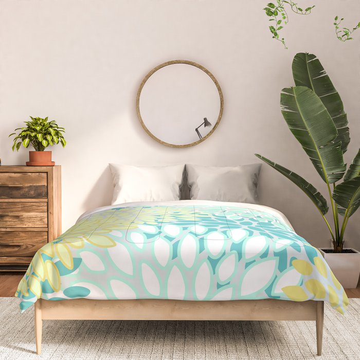 Floral Prints, Teal, Turquoise and Yellow Comforter Gallery Image 3