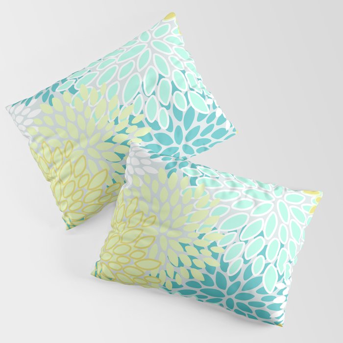 Floral Prints, Teal, Turquoise and Yellow Pillow Sham Gallery Image 3