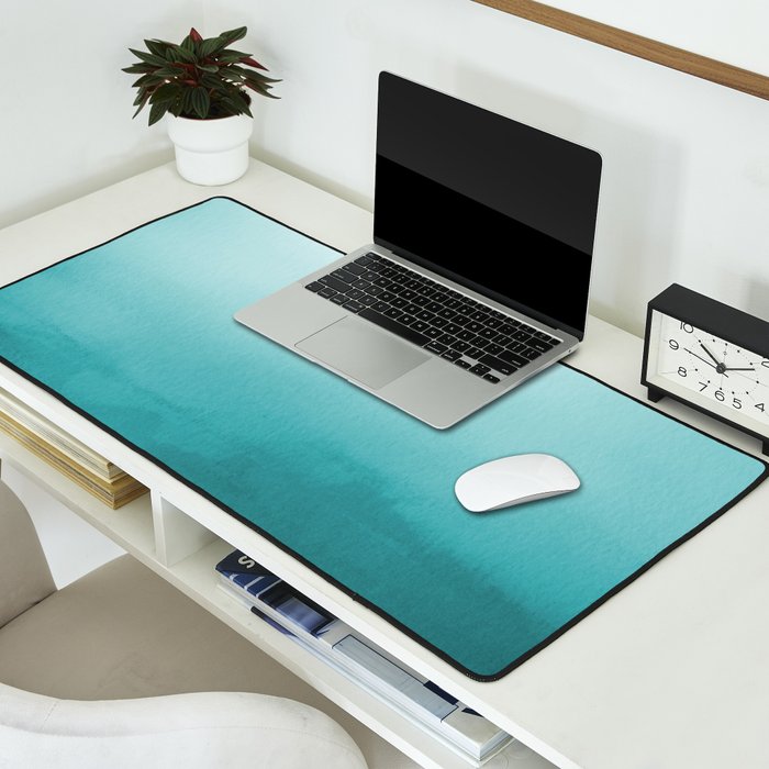 Best Seller Aqua Teal Turquoise Watercolor Ombre Gradient Blend Abstract Art - Aquarium SW 6767 Desk Mat Gallery Image 2