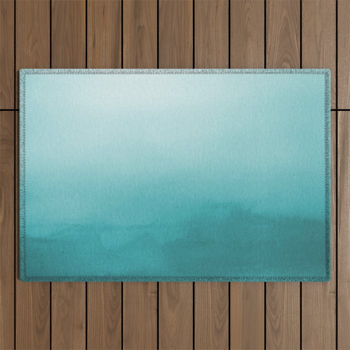 Best Seller Aqua Teal Turquoise Watercolor Ombre Gradient Blend Abstract Art - Aquarium SW 6767 Outdoor Rug Gallery Image 1