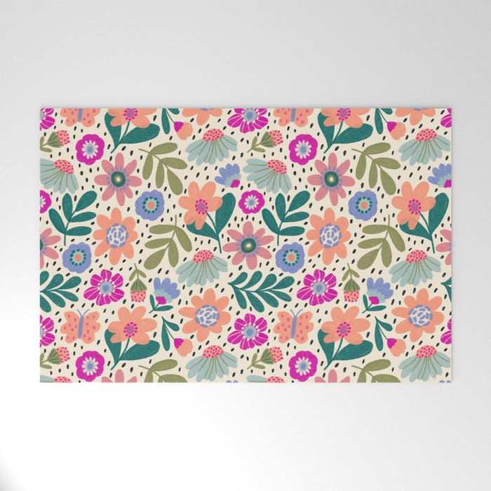 Summer Floral Pattern Welcome Mat Gallery Image 1