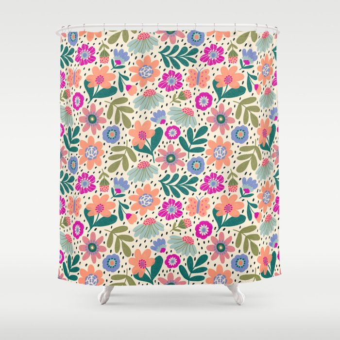 Summer Floral Pattern Shower Curtain Gallery Image 1