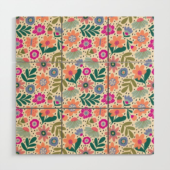 Summer Floral Pattern Wood Wall Art Gallery Image 1
