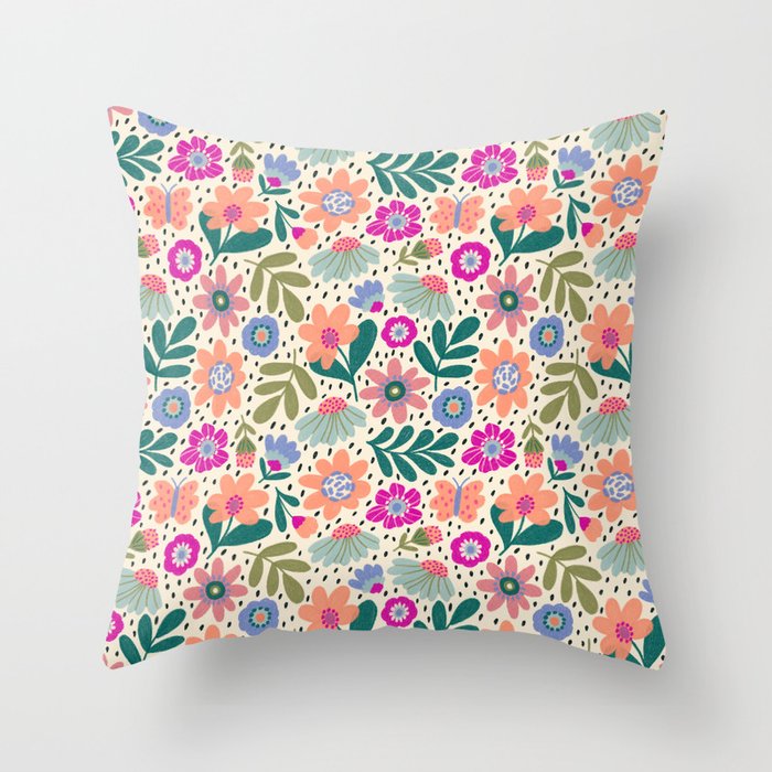 Summer Floral Pattern Throw Pillow Gallery Image 6