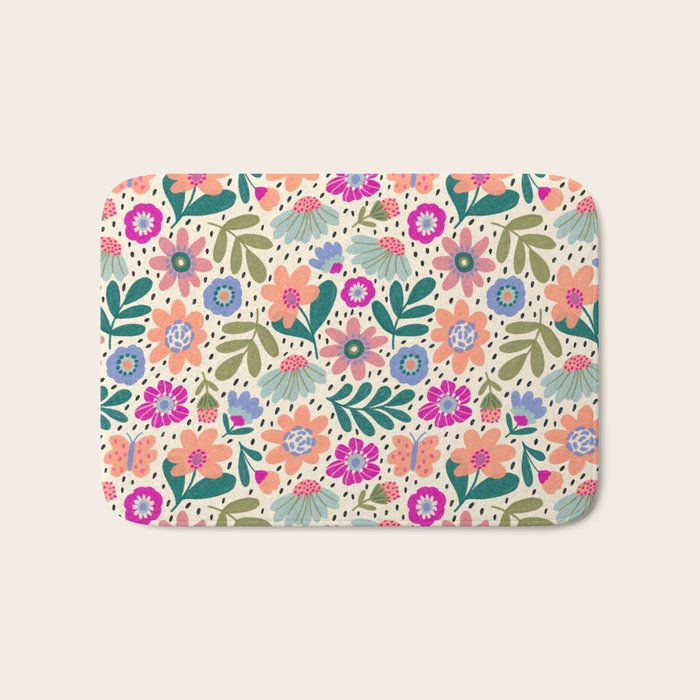 Summer Floral Pattern Bath Mat Gallery Image 1