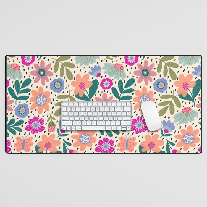 Summer Floral Pattern Desk Mat Gallery Image 1