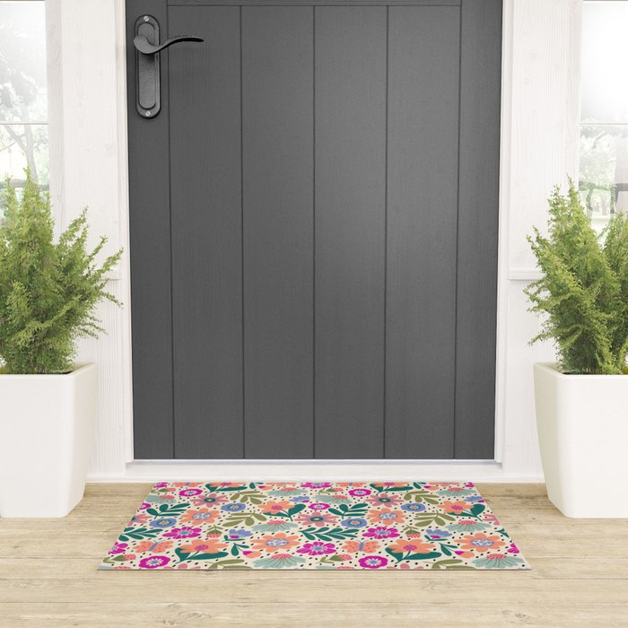 Summer Floral Pattern Welcome Mat Gallery Image 3