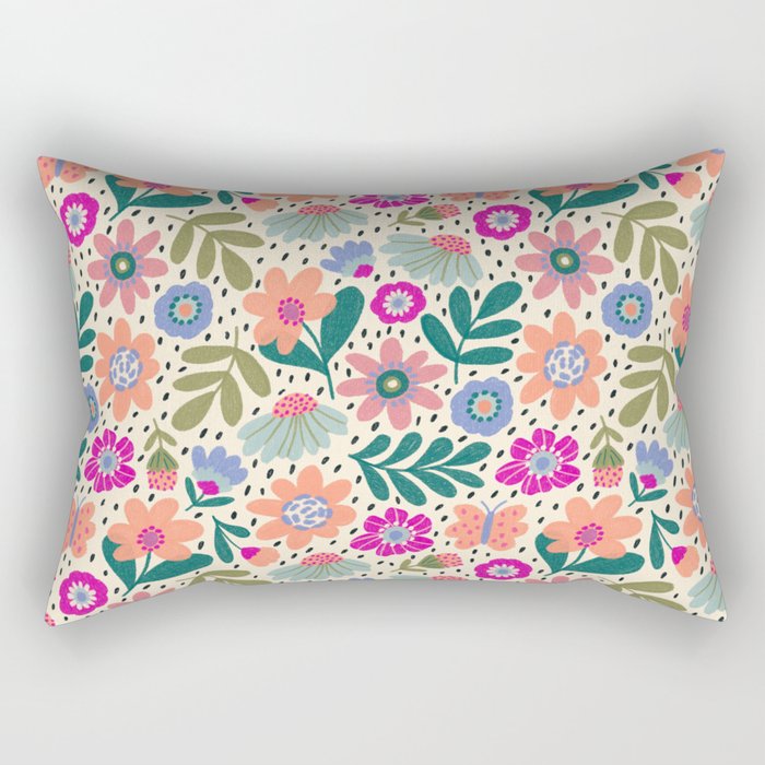 Summer Floral Pattern Rectangular Pillow Gallery Image 1