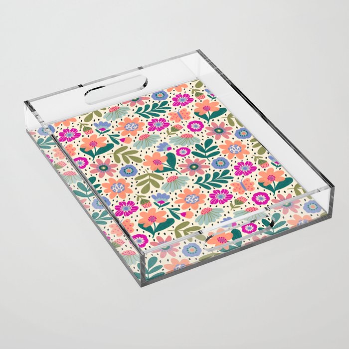 Summer Floral Pattern Acrylic Tray Gallery Image 1