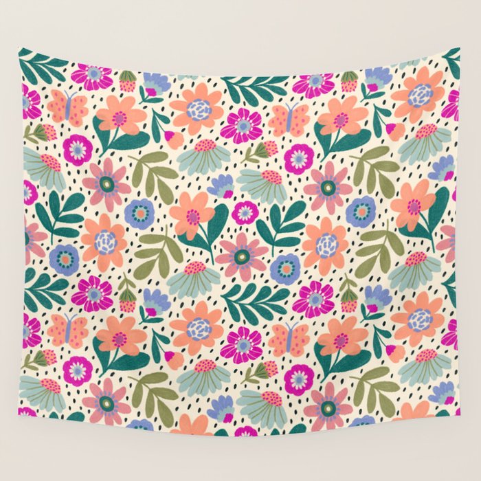 Summer Floral Pattern Wall Tapestry Gallery Image 4
