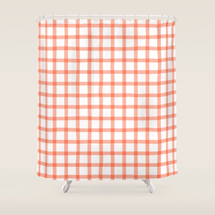 Red geometric plaid gingham pattern Shower Curtain Gallery Image 1