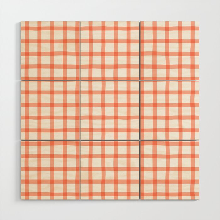 Red geometric plaid gingham pattern Wood Wall Art Gallery Image 1