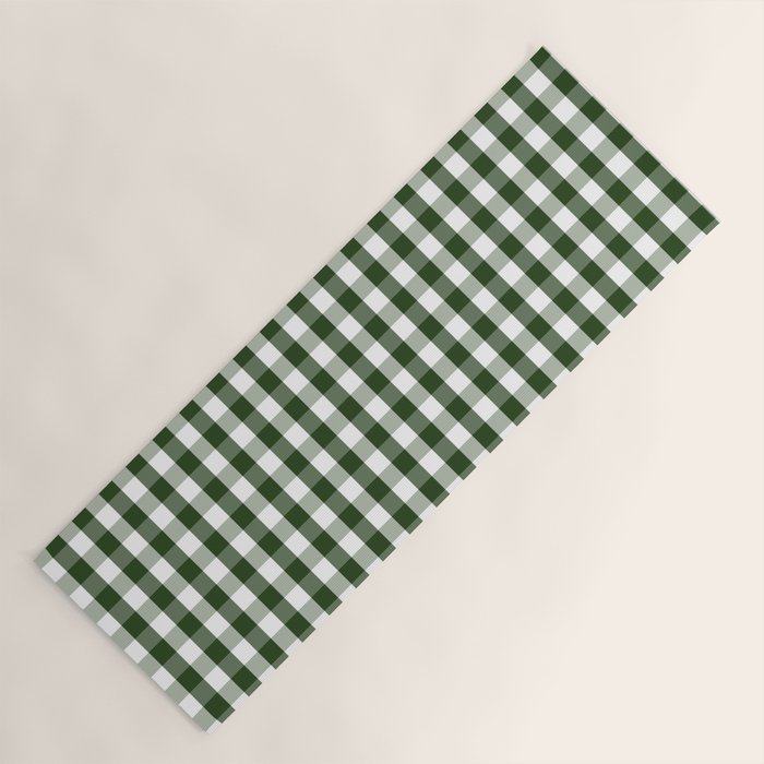 Dark Forest Green and White Gingham Check Yoga Mat Gallery Image 1