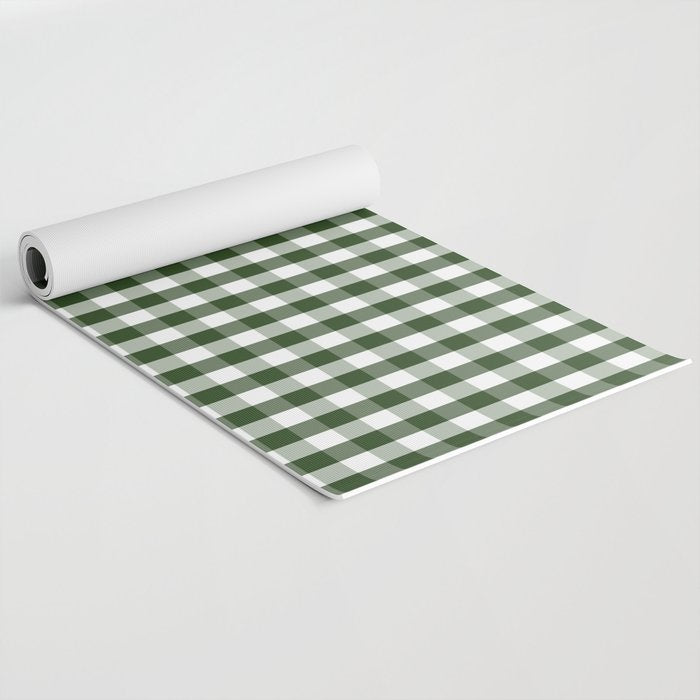Dark Forest Green and White Gingham Check Yoga Mat Gallery Image 2