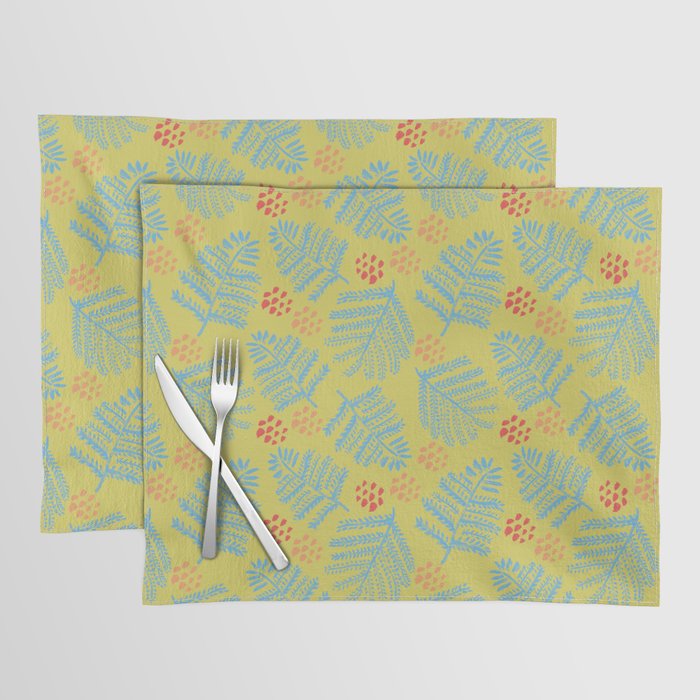 Winter & Woodsy Pine Trees in Yellow & Blue Placemat Gallery Image 1