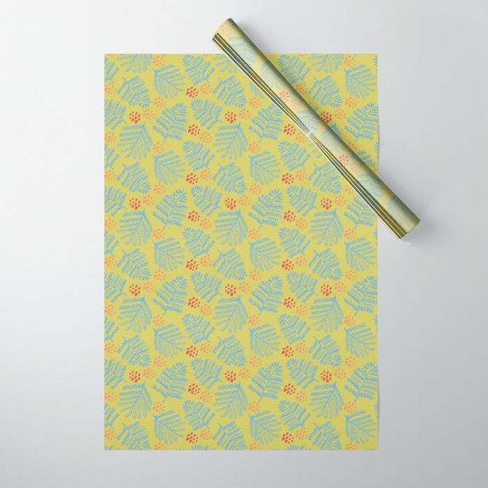 Winter & Woodsy Pine Trees in Yellow & Blue Wrapping Paper Gallery Image 1
