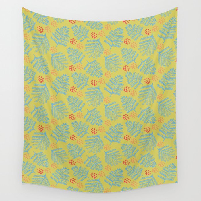 Winter & Woodsy Pine Trees in Yellow & Blue Wall Tapestry Gallery Image 4