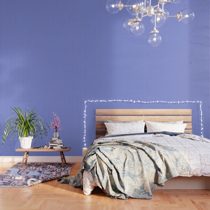 Cobalt Blue and White Vertical Deck Chair Stripe Wallpaper Gallery Image 3