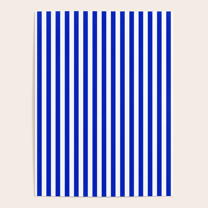 Cobalt Blue and White Vertical Deck Chair Stripe Poster Gallery Image 1