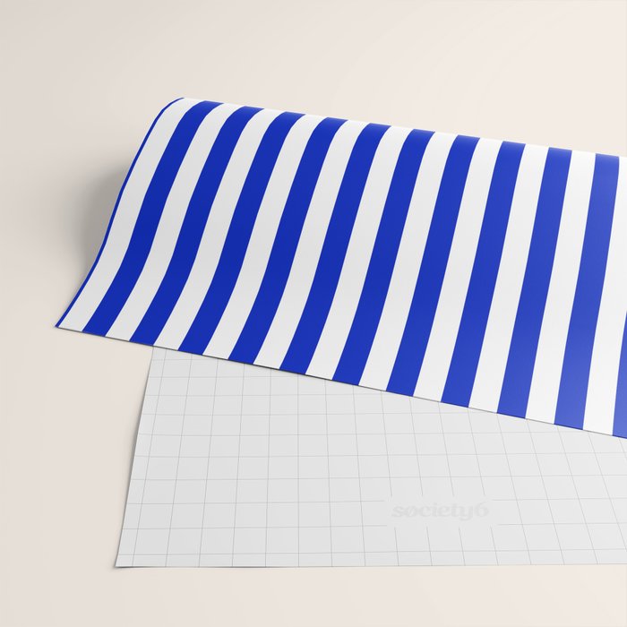 Cobalt Blue and White Vertical Deck Chair Stripe Wrapping Paper Gallery Image 2