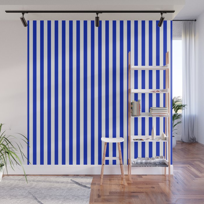Cobalt Blue and White Vertical Deck Chair Stripe Wall Mural Gallery Image 1