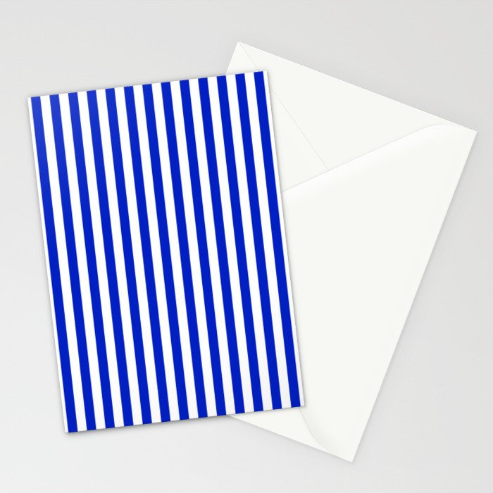 Cobalt Blue and White Vertical Deck Chair Stripe Stationery Card Gallery Image 2