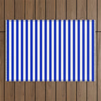 Cobalt Blue and White Vertical Deck Chair Stripe Outdoor Rug Gallery Image 1