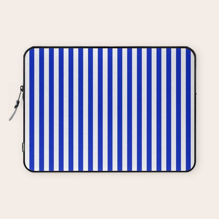 Cobalt Blue and White Vertical Deck Chair Stripe Laptop Sleeve Gallery Image 1
