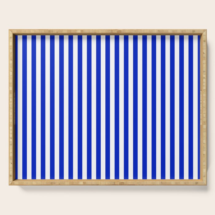 Cobalt Blue and White Vertical Deck Chair Stripe Serving Tray Gallery Image 1